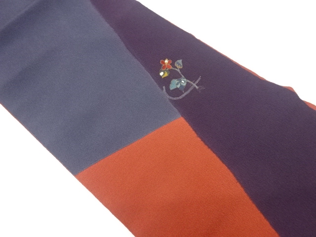 縮緬地金彩手描き抽象花葉模様名古屋帯